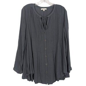 PURSUE long sleeve V Tie neck button front oversized comfortable Gray Tunic sz L